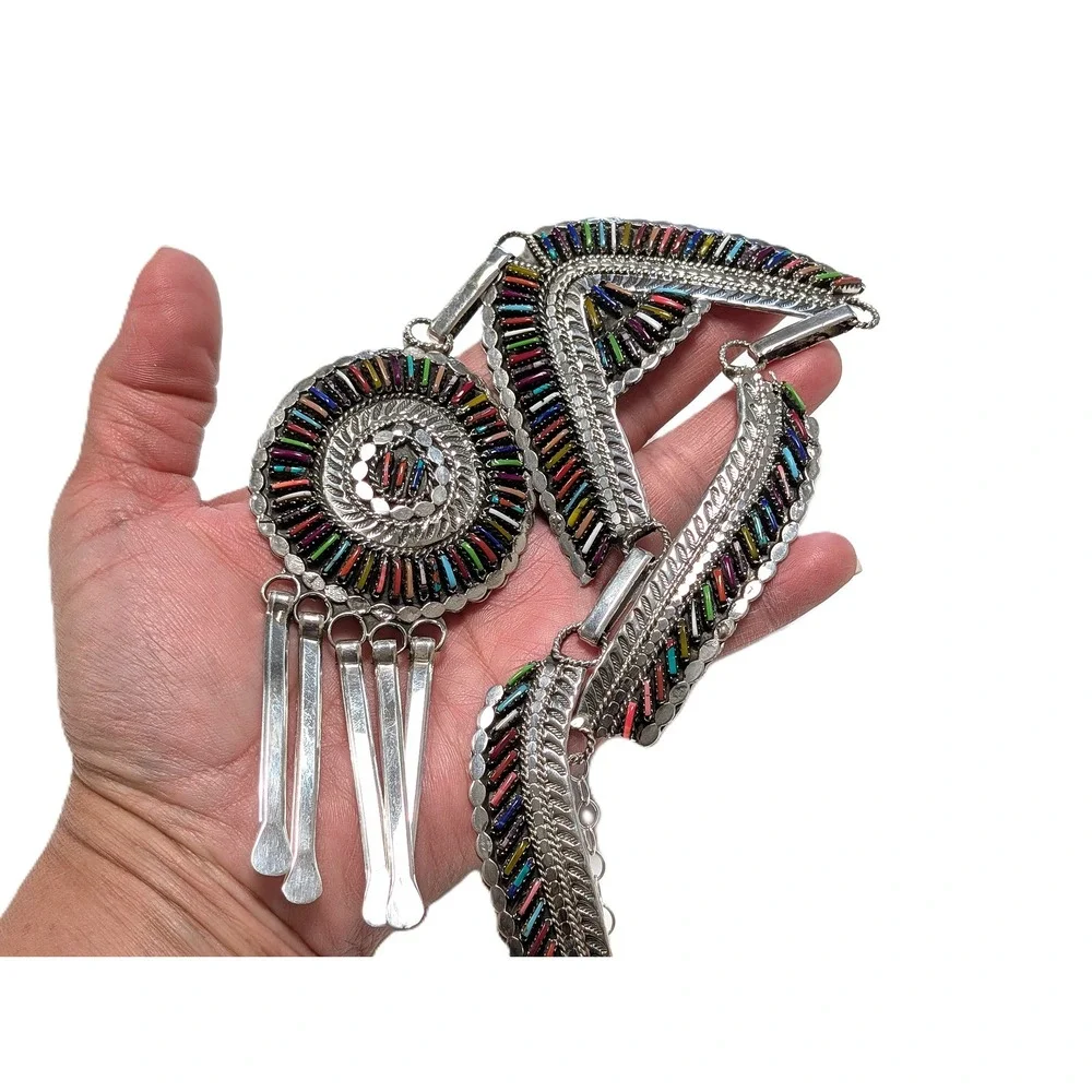 Navajo Multi-Stone Petit Needle Point Necklace and Earrings‎ Set jewelry**